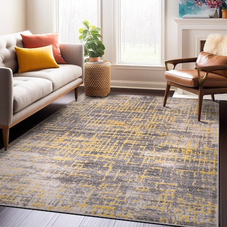 World Rug Gallery Distressed Abstract Design Non Shedding Soft Area Rug 7' 10 x 10' Yellow 394YELLOW8x10